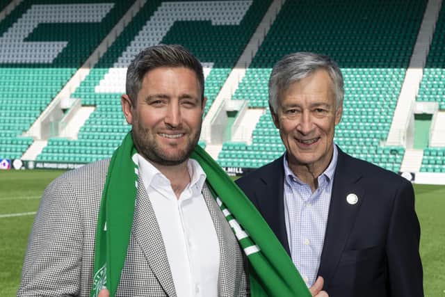Hibs manager Lee Johnson with club owner and executive chairman Ron Gordon