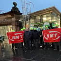 RMT members protesting outside Waverley Station in Edinburgh on Friday. Picture: RMT
