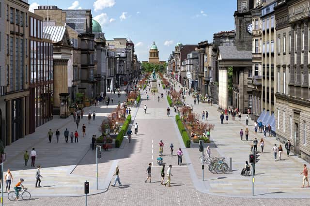An artist's impression of the proposed plans forGeorge Street. Cars could be largely banned to open up the historic thoroughfare for pedestrians and cyclists (Picture: City of Edinburgh Council/PA Wire)