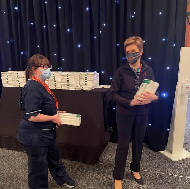 First Minister Nicola Sturgeon at the EICC vaccination centre this afternoon. PIC: Contributed.