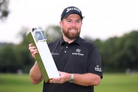 Shane Lowry shows off the BMW PGA Championship trophy after his win at Wentworth. Picture: Ross Kinnaird/Getty Images.