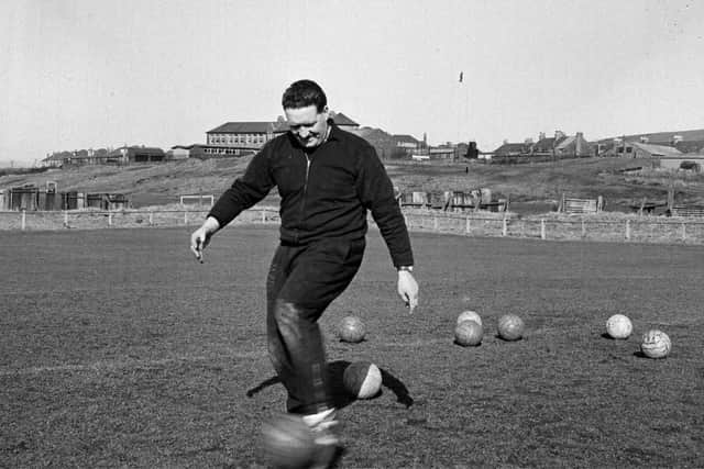 Jock Stein takes part in Hibs training. His approach as a 'tracksuit manager' made a difference to the teams he managed