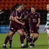 Carly Girasoli puts Hearts 2-0 up away to Celtic. Image Credit: Colin Poultney/SWPL