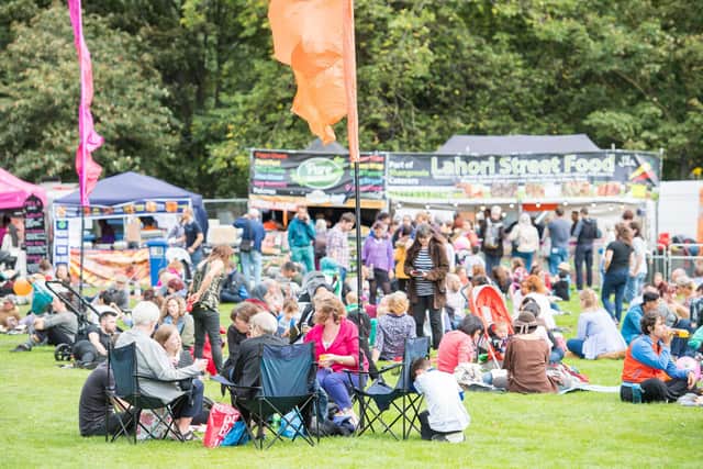 Crowds enjoying the Edinburgh Mela festival held on Leith Links in 2018
