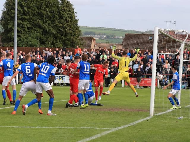 Bonnyrigg right-back heads home the third goal from Lee Currie's corner against former club Cowdenbeath. Picture: Joe Gilhooley LRPS