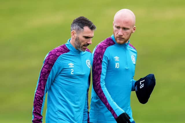 Michael Smith and Liam Boyce training with Hearts.