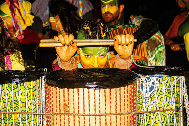 Musicians provided a soundtrack to the Edinburgh event with thunderous drumming.