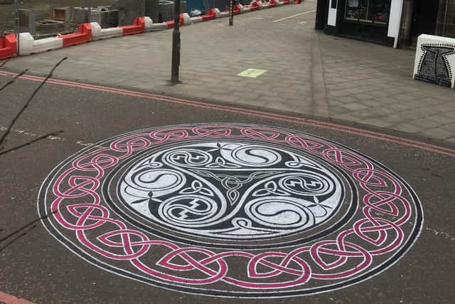 George Bain inspired Celtic design, painted in 2021 on Balfour Street outside Leith Cycle Co.
