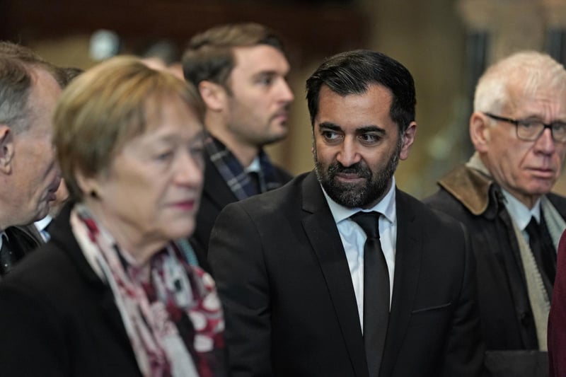 First Minister Humza Yousaf attending the memorial service for Alistair Darling.