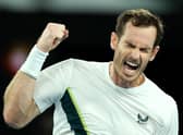 Andy Murray celebrates his round one victory over Matteo Berrettini at the Australian Open. Picture: Clive Brunskill/Getty