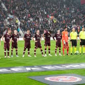 Hearts line up before their UEFA Europa Conference League match against Istanbul Basaksehir at Tynecastle. Picture: Mark Scates / SNS