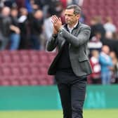 Jack Ross salutes the Hibs fans at the end of today's derby