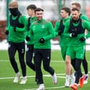Stevie Mallan was back in the mix at Hibs training after switch to Turkey stalled. Photo by Ross MacDonald / SNS Group