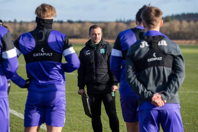 Shaun Maloney addresses his players during training at East Mains