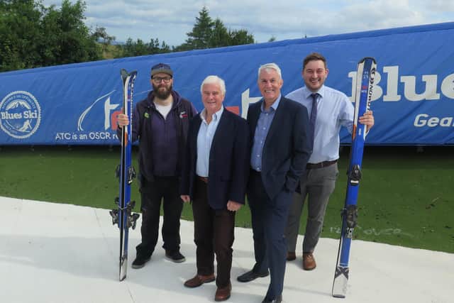 From L2R at Hillend at the new funslope are: Hillend Duty Officer Mike Ronald, Cabinet Member for Economic Development Councillor Russell Imrie, and Project Managers Paul Campbell and Andrew Souter.