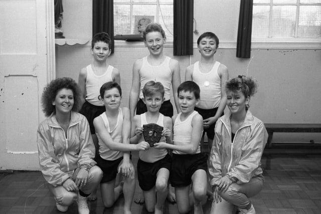The boys gymnastics team at St Benets Junior School were pictured with the trophy they won in February 1990. Is there someone you know in the line-up?