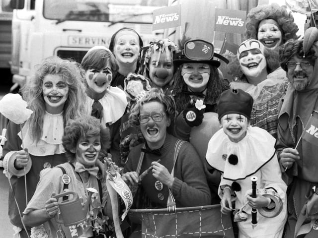 Members of the Blood Transfusion Service dressed in circus costume in the Evening News-sponsored Edinburgh Festival Cavalcade in August 1985