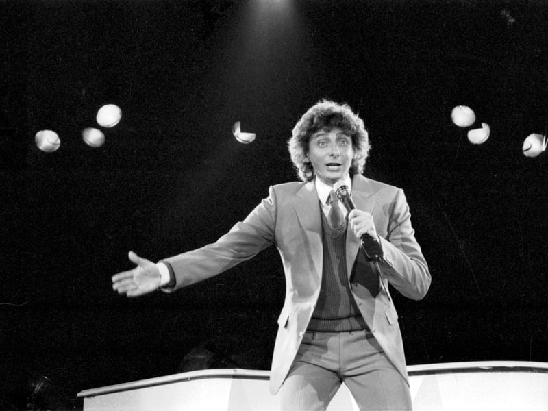 American singer Barry Manilow on stage at Ingliston in Edinburgh, January 1982.
