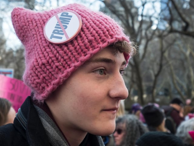 Here Trump did get huge numbers. In the largest ever single day protest, over 5 million people marched against President Trump and his anti-women statements and policies.
The pink 'pussy' hat became a symbol of opposition.