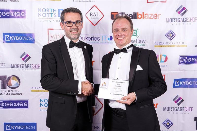 Neil Roberts, director of award sponsors Wright Vigar Chartered Accountants, presents the family business award 2020 to the winner, James Helliwell of H.J.Helliwell and Sons.