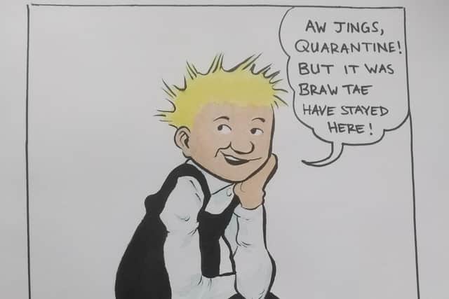A drawing of Oor Wullie on one of the hotel's food bags.