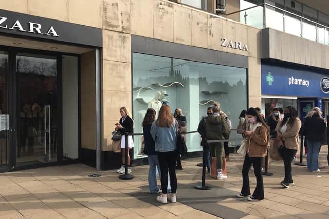 People queue for the Zara clothes shop in Edinburgh, after lockdown restrictions were eased (Picture: Conor Riordan/PA Wire)