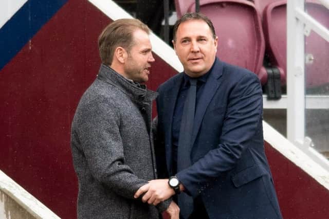 Ross County boss Malky Mackay with Hearts counterpart Robbie Neilson