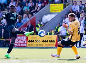 Nohan Kenneh shoots for goal early in the second half of Hibs' 2-1 defeat against Livingston on Saturday. Picture: SNS
