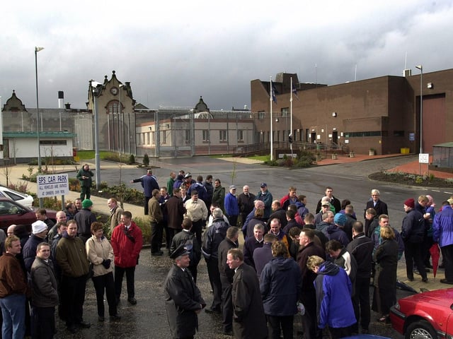 Scottish Prison Officers on strike outside Saughton Prison in April, 2001.