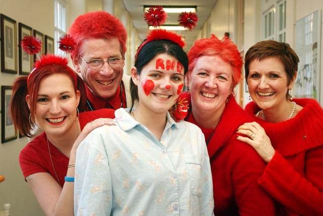 Bede Sixth Form Academy students joined in the Red Nose Day fun in 2005. Recognise them?