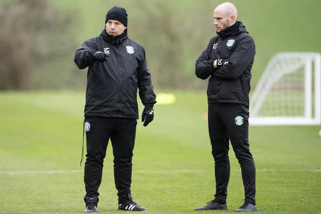 Hibs academy director Steve Kean was supporting caretaker boss David Gray at training today