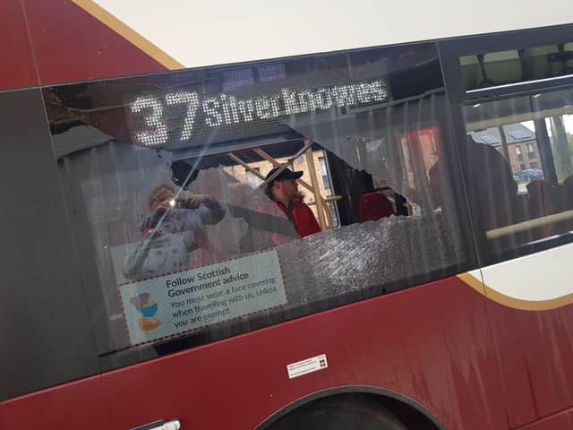 Bus damaged following attack on Pennywell Road picture: supplied