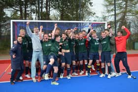 Edinburgh University and their coaching staff celebrate promotion. Picture by Nigel Duncan