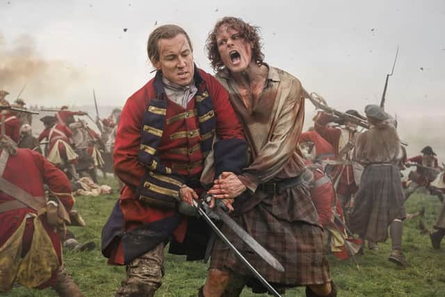Jamie Fraser and "Black Jack Randall" played by Sam Heughan and Tobias Menzes in Outlander (Outlander Starz)