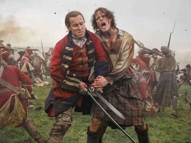 Jamie Fraser and "Black Jack Randall" played by Sam Heughan and Tobias Menzes in Outlander (Outlander Starz)