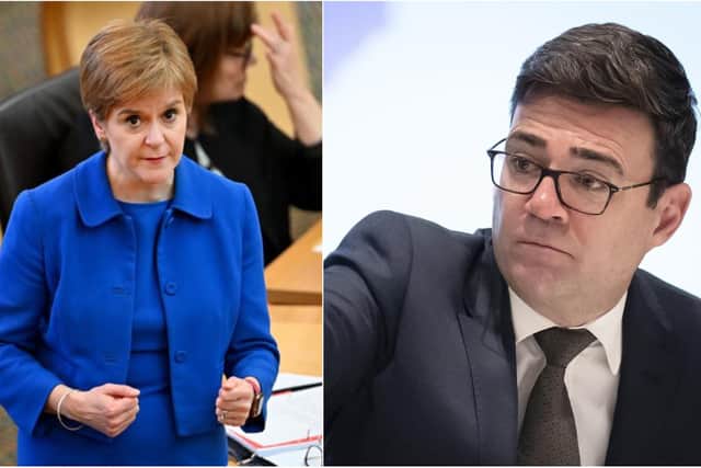 First Minister Nicola Sturgeon, left, has crossed swords with Greater Manchester mayor Andy Burnham, right.