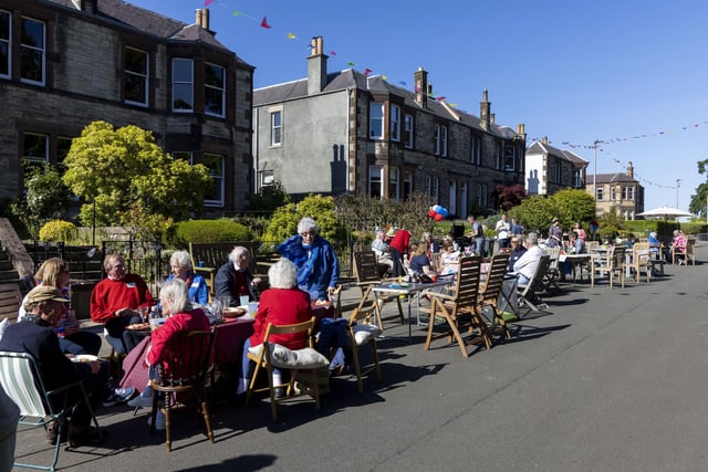 Residents of Campbell Avenue, Murrayfield celebrate the Platinum Jubilee of Queen Elizabeth II with a street party. (Photo by Robert Perry/Getty Images)