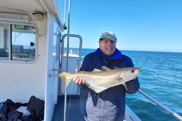 Ronnie Marshall with a fine 6lb pollock landed on an Aquamarine charter as offshore sea fishing re-starts after lockdown. Picture: Derek Anderson/Aquamarine Charters