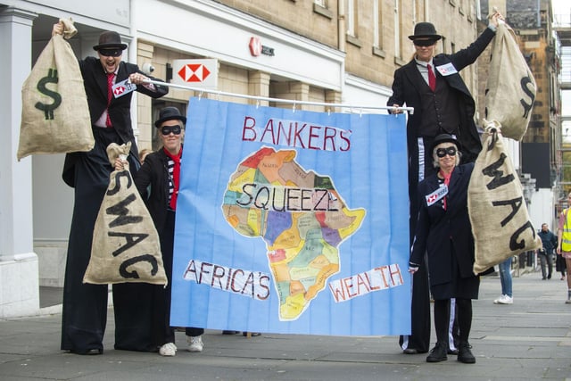 Some of the protesters stopped at HSBC to highlight the impact of banks on climate change.