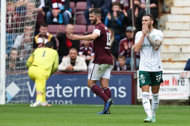 Martin Boyle reacts after his long range strike is saved by Hearts goalkeeper Craig Gordon (Photo by Alan Harvey / SNS Group)
