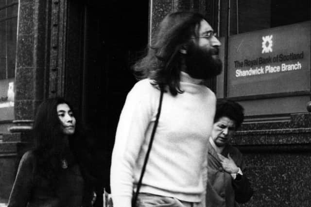 John Lennon and Yoko Ono in Shandwick Place in Edinburgh, 1969.