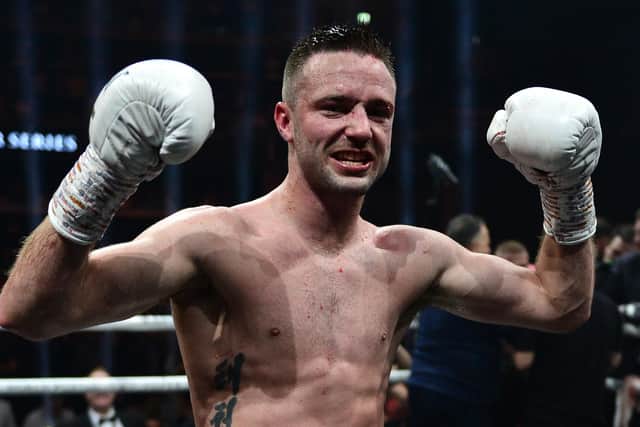 Josh Taylor of Scotland celebrates as he beats Ivan Baranchyk of Russia on points during the WBSS Super Lightweight Semi Final IBF World Championship fight at the Muhammad Ali Trophy Semi-Finals