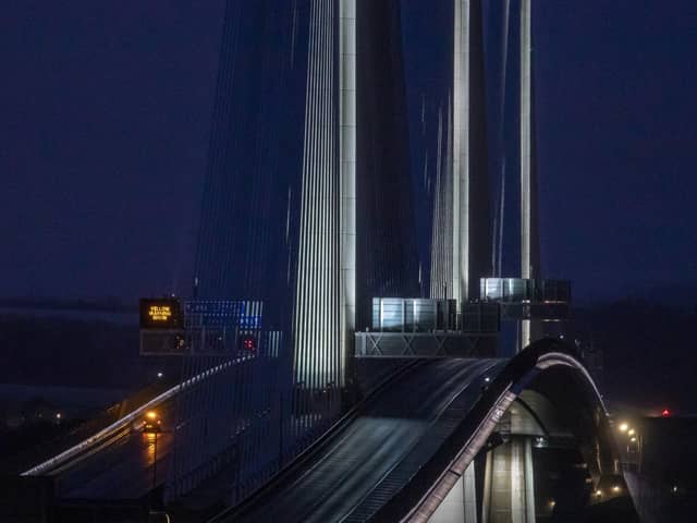 Queensferry Crossing closed during rush hour due to falling ice from the cables as snow causes chaos on Friday morning. Dec 4 2020