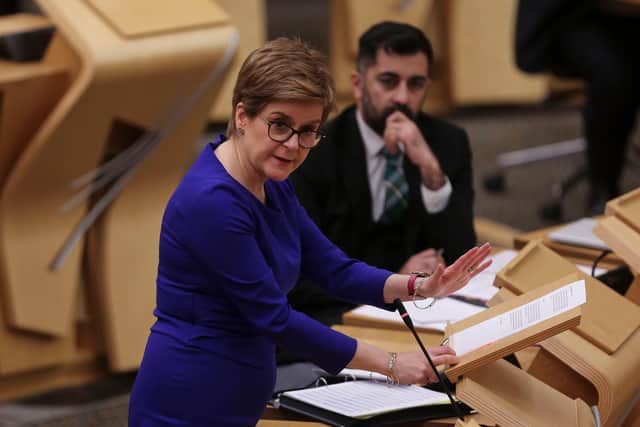 First Minister Nicola Sturgeon addressed the Scottish Parliament today to outline fresh guidance and advice for the nation in the face of the Omicron variant. Photo: Fraser Bremner/pool/Getty Images.