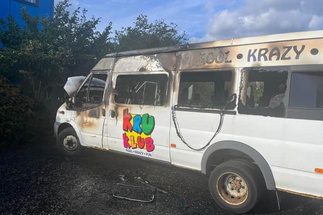 The minibus was badly damaged by the blaze. (Photo credit: Suzanne Smith)