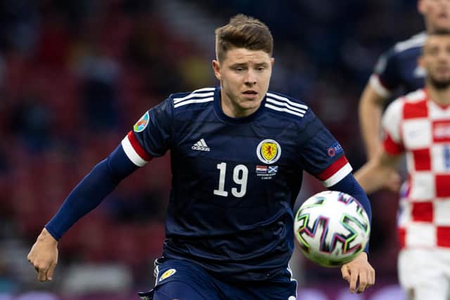 Scotland's Kevin Nisbet in action during the Euro 2020 match against Croatia. Photo by Alan Harvey / SNS Group