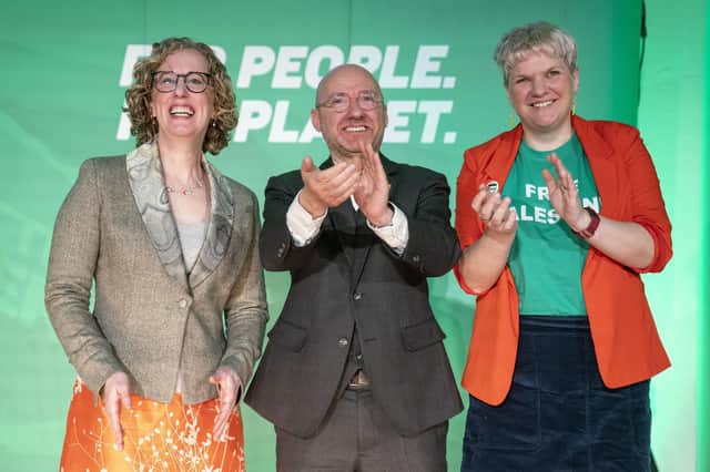 Scottish Green Party co-leaders Lorna Slater and Patrick Harvie with councillor Alys Mumford (right) during the Scottish Green Party Spring conference at Craiglockhart Campus, Napier University in Edinburgh (Picture: Jane Barlow/PA Wire)