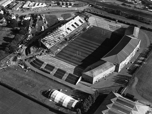 This aerial photo taken in September 1982 shows work being carried out to construct a new all seater stand opposite the main stand to replace the open terracing that had been there for more than 30 years.
