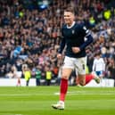 Scott McTominay celebrates after making it 3-0 to Scotland during the victory over Cyprus at Hampden Park. Picture: SNS