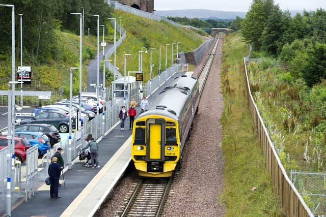 Stock photo by Ian Rutherford. A train bound for Edinburgh Waverley pulls into Newtongrange Station.